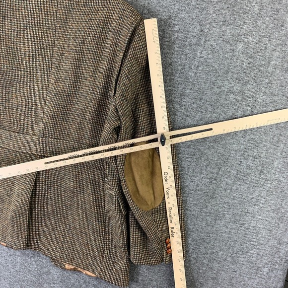 Harris Tweed Blazer Jacket Men 42R Brown Elbow Patch Shooting Sport Coat VTG